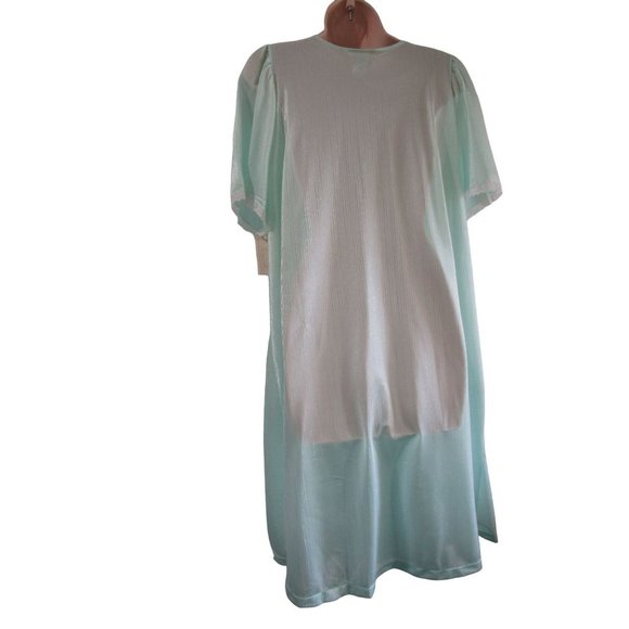 Sears Carriage Court Mint Green Short Night Gown Lace Trim Damask Stripe One Sz - Picture 13 of 16